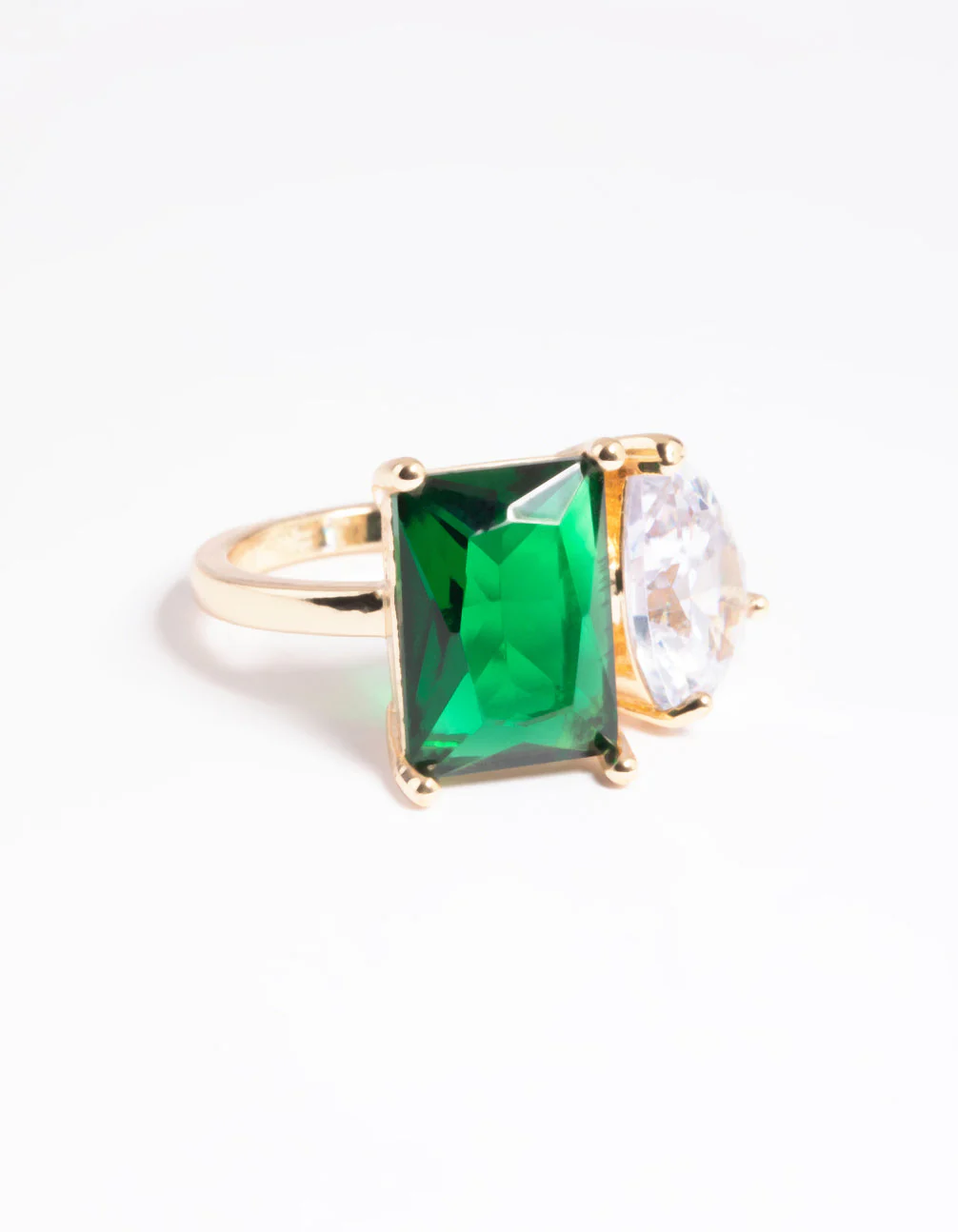 Rhodium Cubic Zirconia Green Statement Ring - Image 3