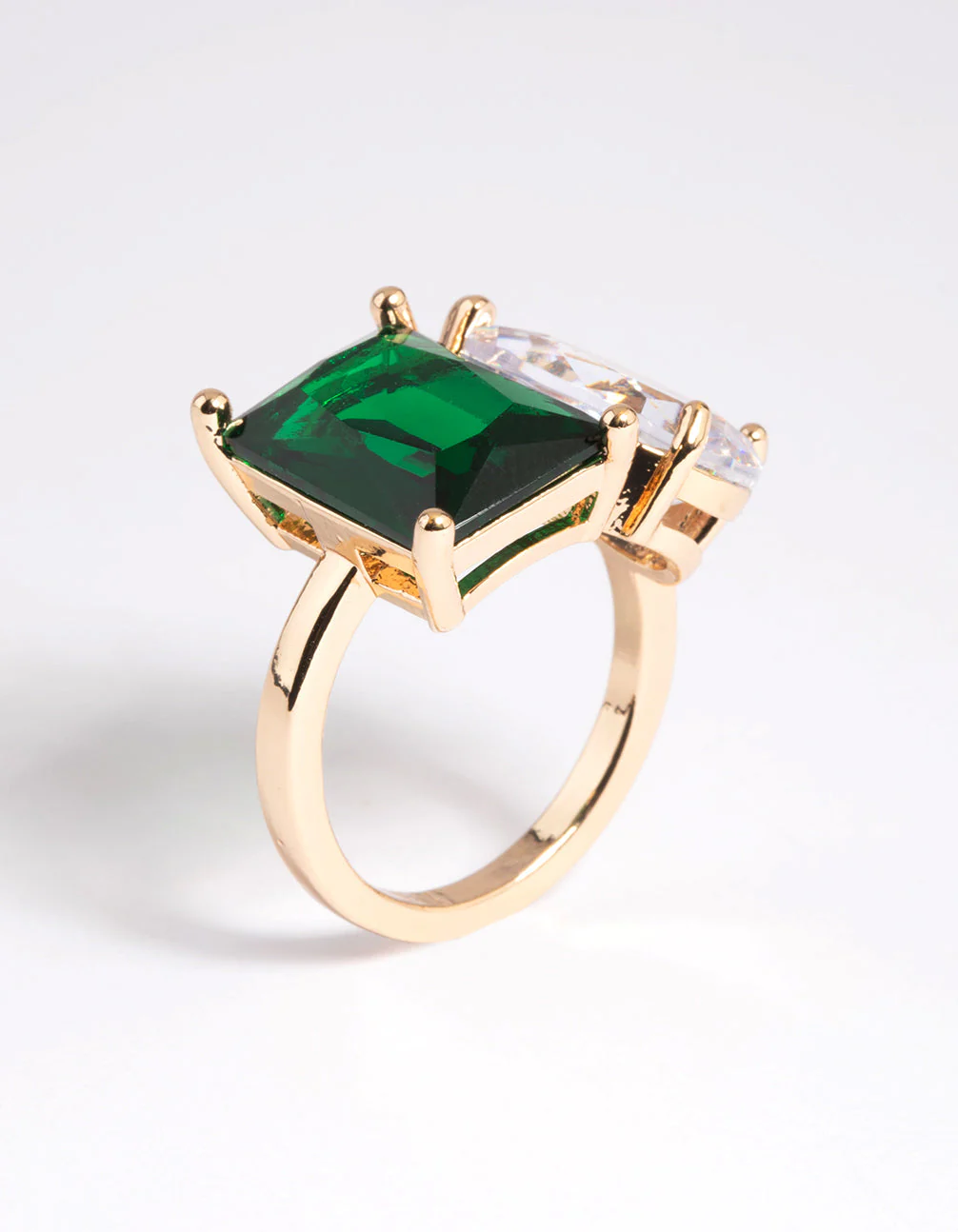 Rhodium Cubic Zirconia Green Statement Ring - Image 4
