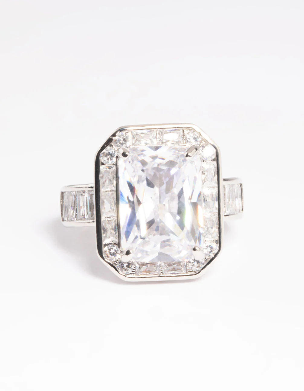 Silver Cubic Zirconia Emerald Cut Ring - Image 3