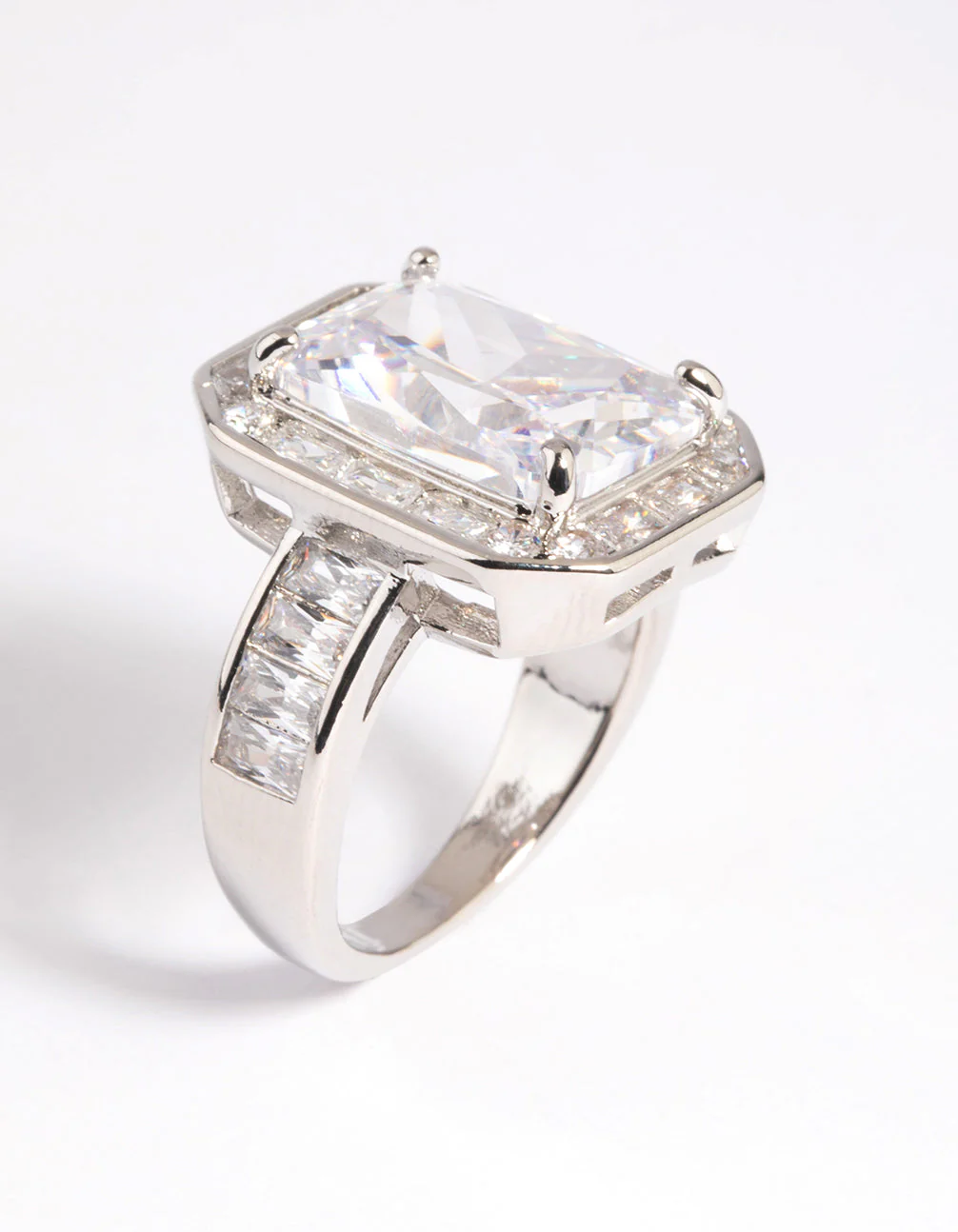 Silver Cubic Zirconia Emerald Cut Ring - Image 4