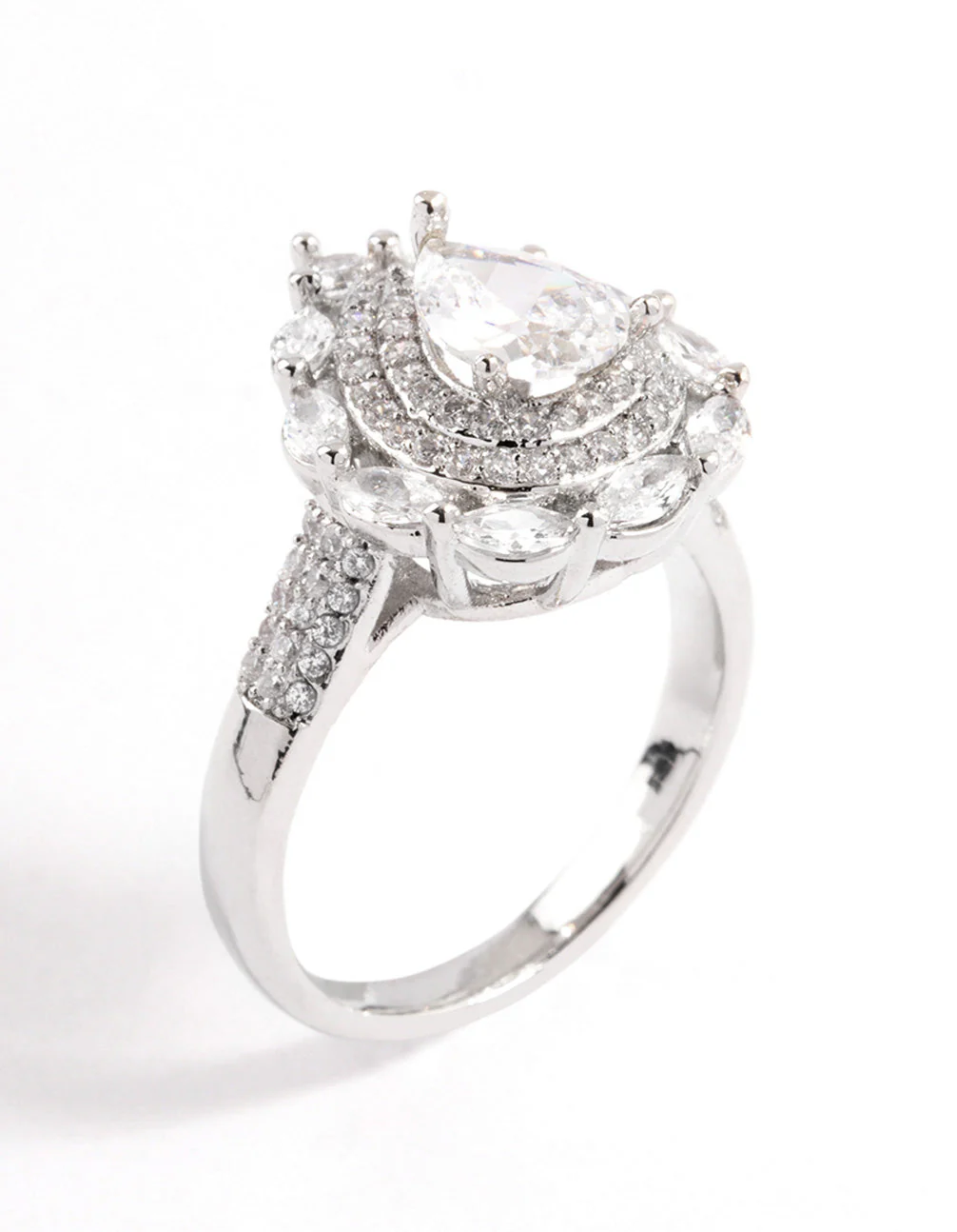 Silver Flare Pear Cubic Zirconia Ring - Image 2