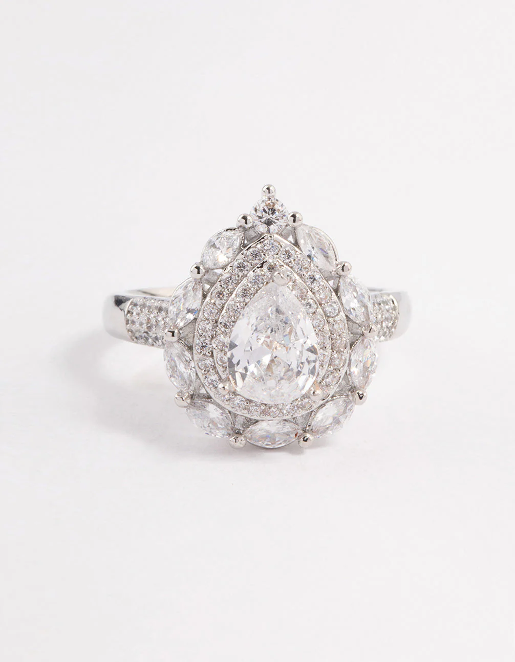 Silver Flare Pear Cubic Zirconia Ring - Image 3