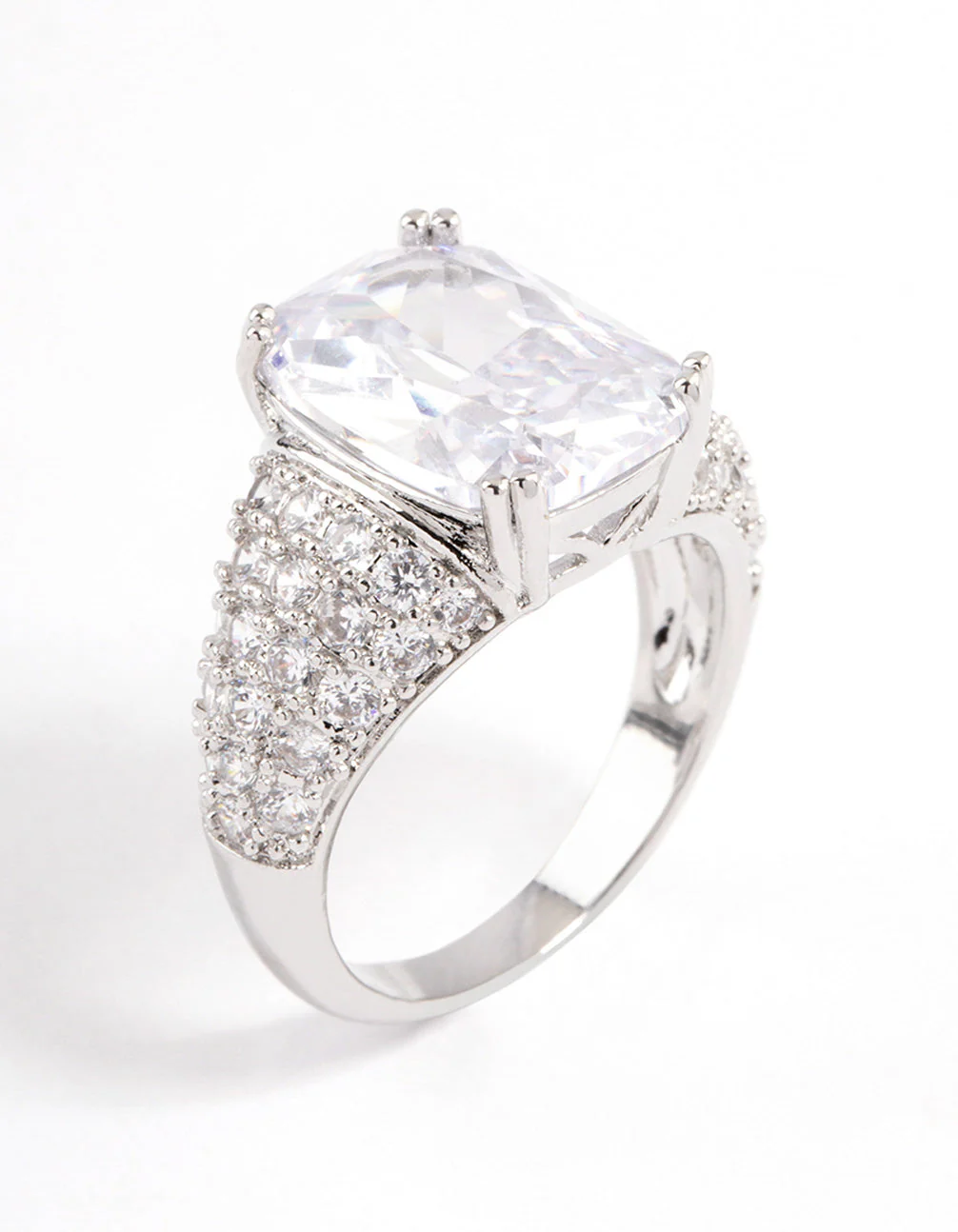 Silver Luxe Rectangle Cubic Zirconia Ring - Image 2