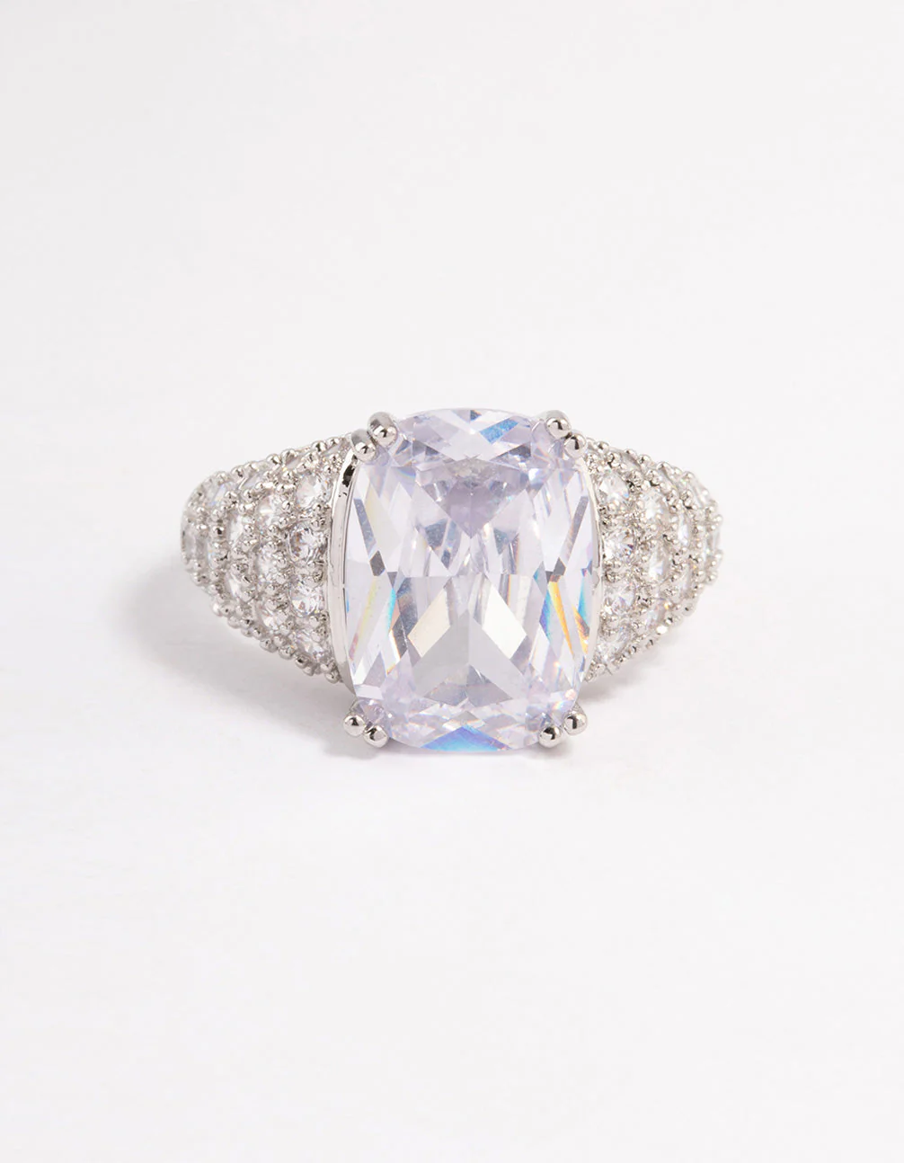 Silver Luxe Rectangle Cubic Zirconia Ring - Image 3