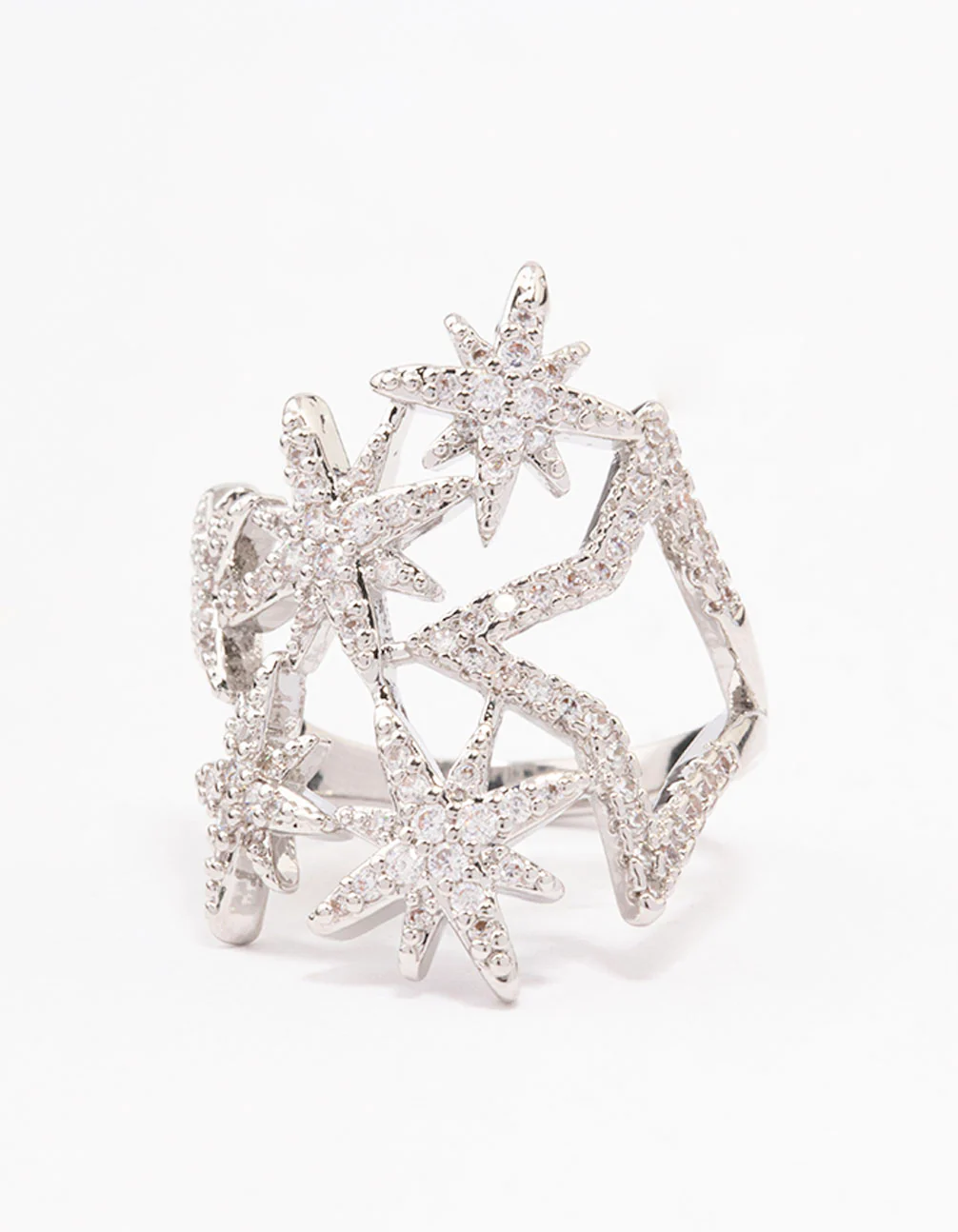 Silver Multi Star Cubic Zirconia Cocktail Ring - Image 3