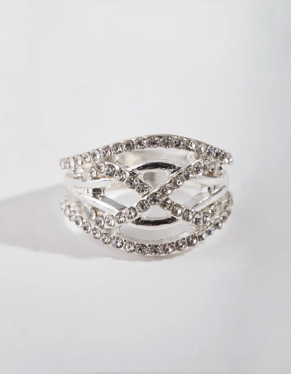 Silver Crisscross Crystal Ring - Image 2