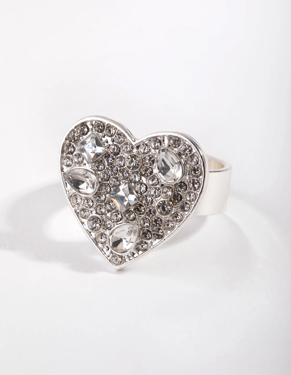 Silver Diamante Heart Sheild Ring - Image 2