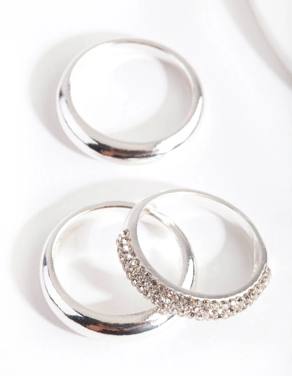 Silver Curve Band Diamante Ring Pack - Image 2