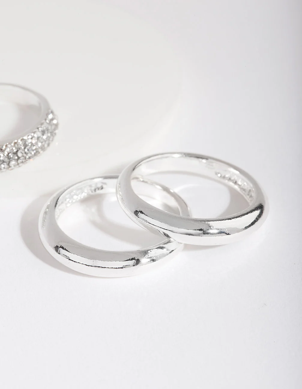 Silver Curve Band Diamante Ring Pack - Image 3