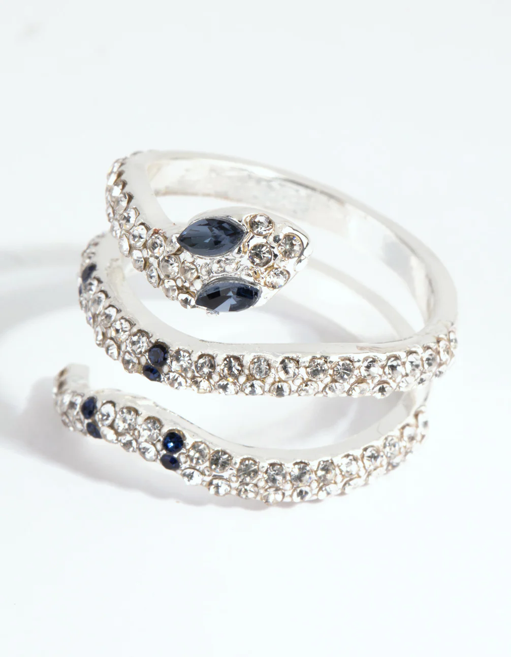 Silver Diamante Blue-Eyed Snake Ring - Image 2