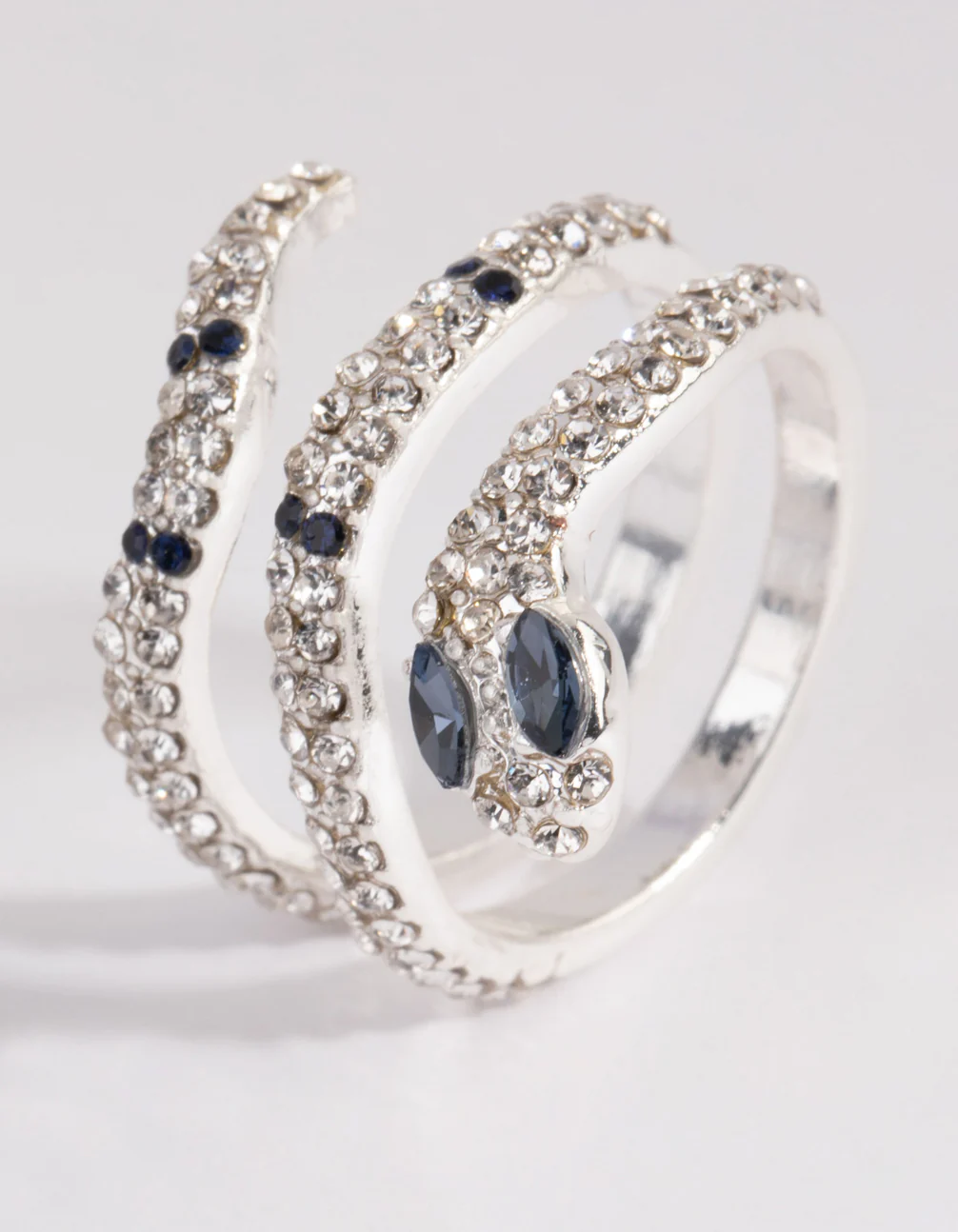 Silver Diamante Blue-Eyed Snake Ring - Image 3
