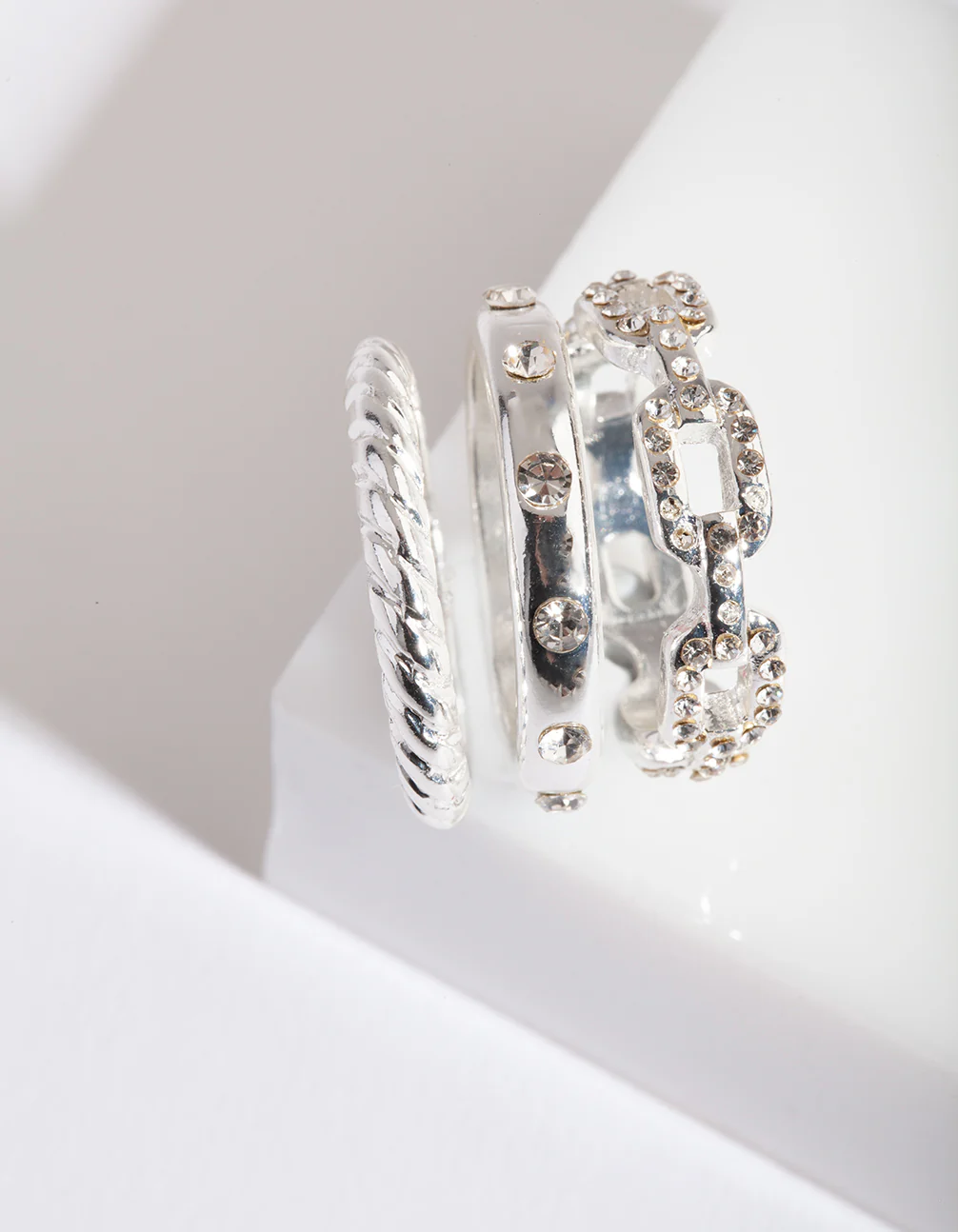 Silver Diamante Chain Ring Stack - Image 2