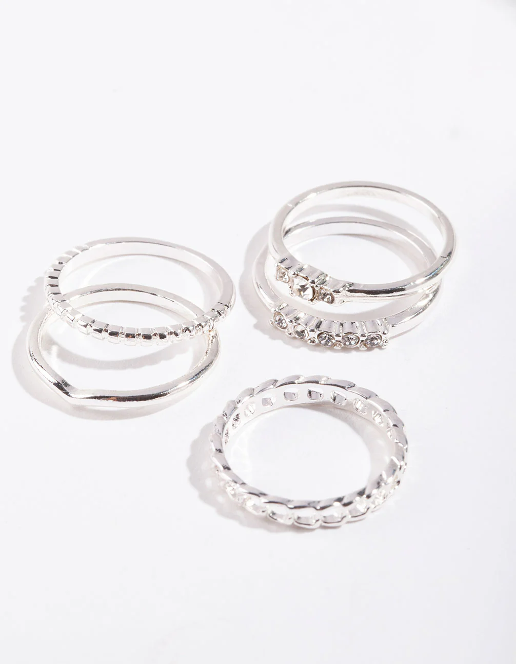 Silver Diamante & Chain 5 Stack Ring - Image 2