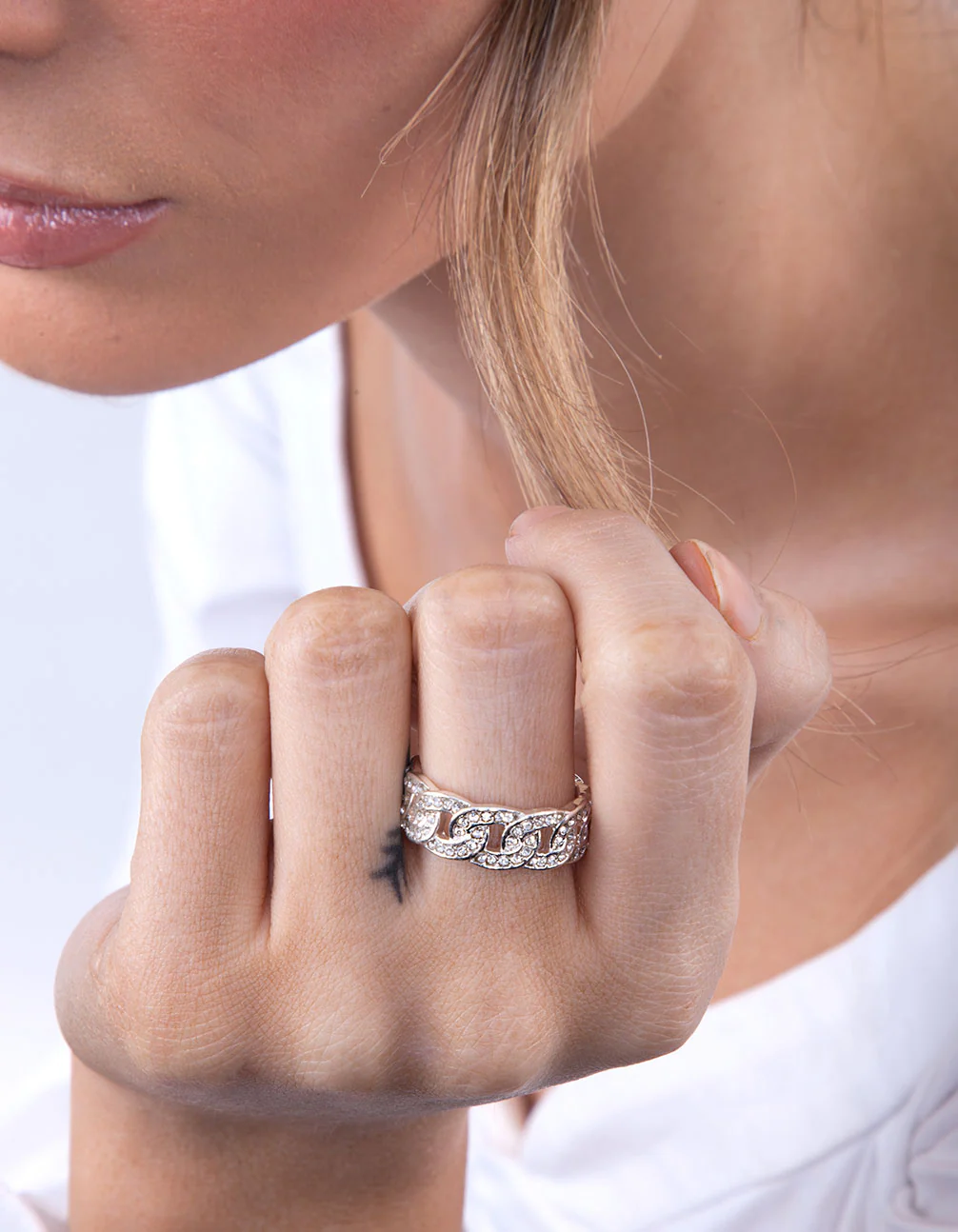 Silver Diamante Chain Ring - Image 3
