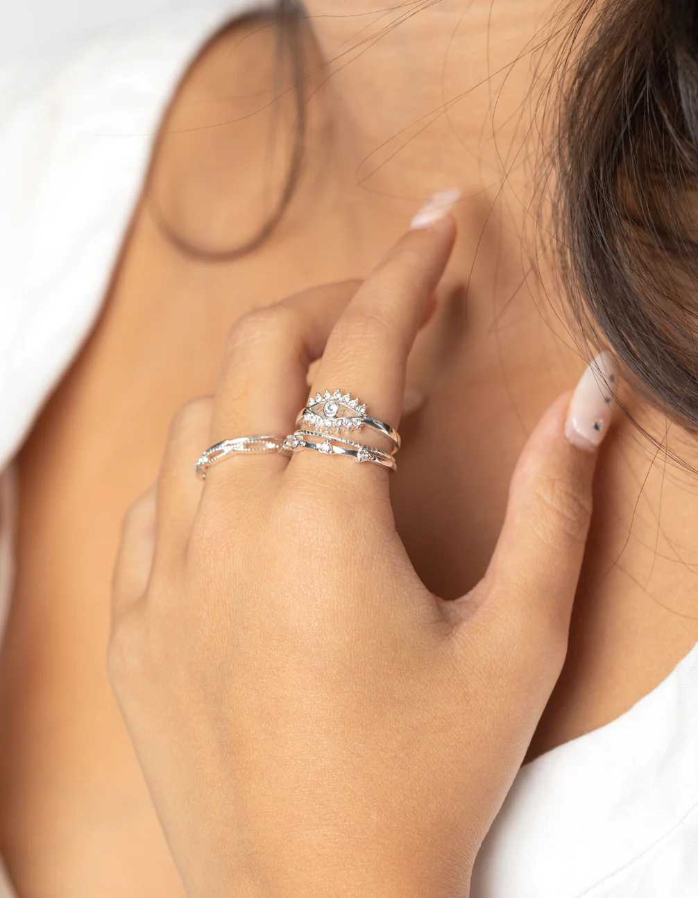Silver Evil Eye Ring 5-Pack - Image 2