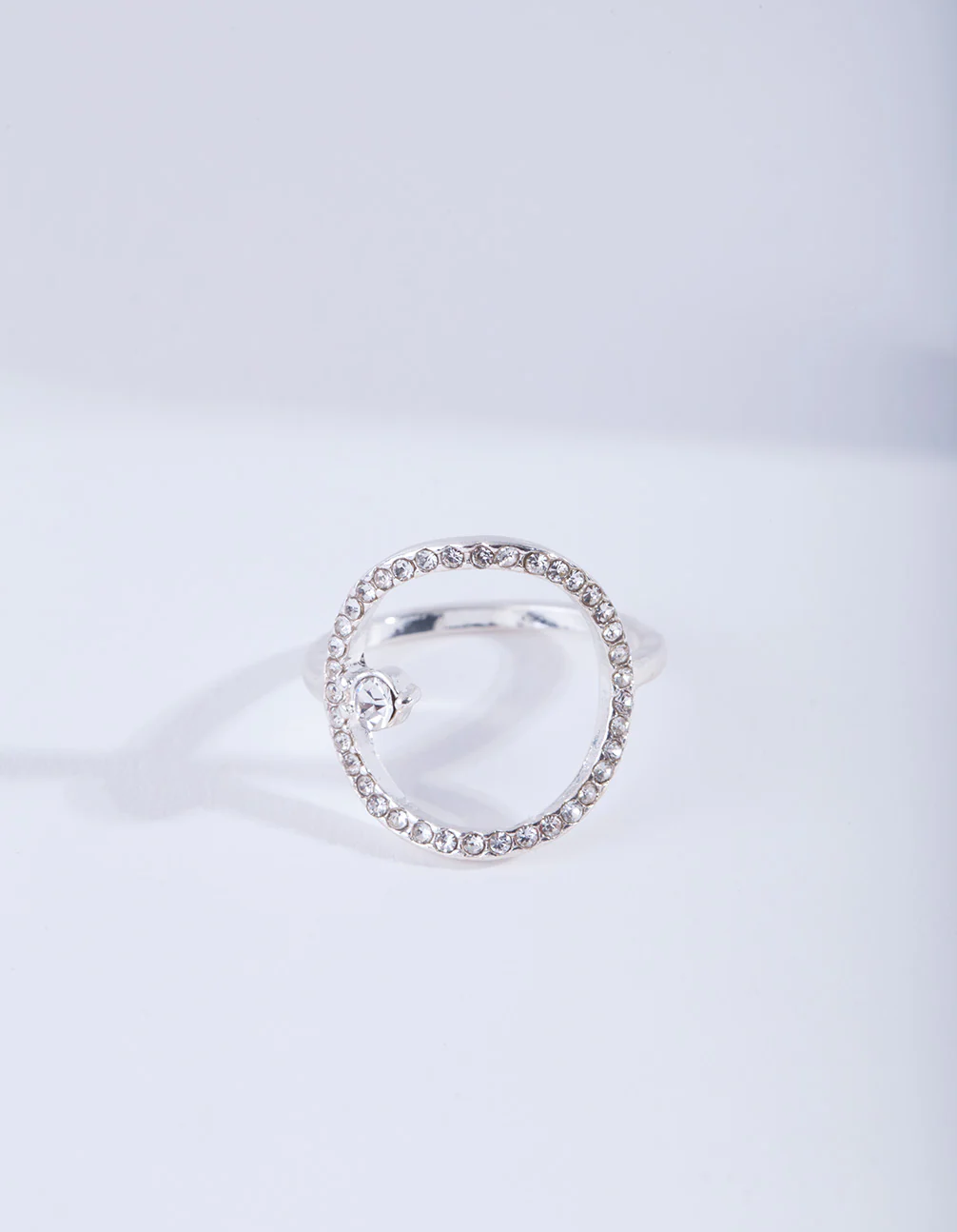 Silver Open Diamante Circle Ring - Image 3