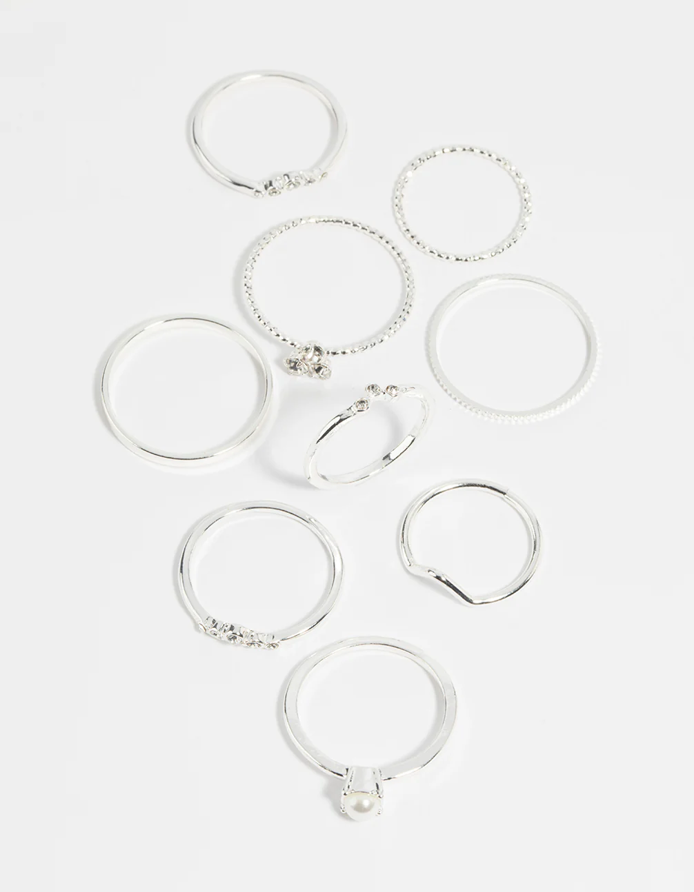 Silver Pearl & Diamante Ring 9-Pack - Image 2