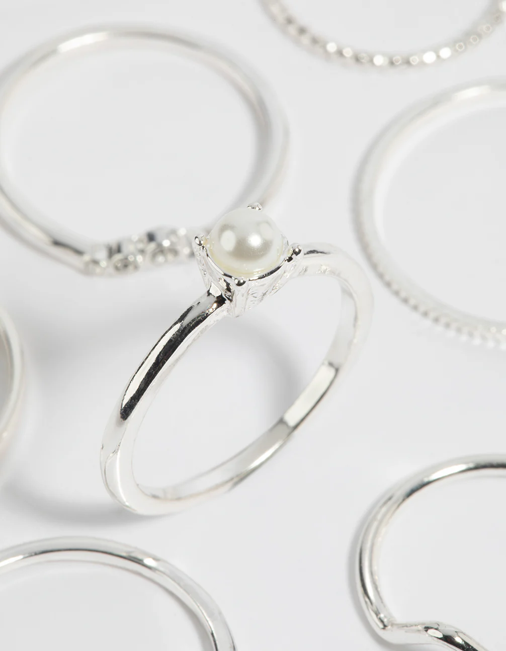 Silver Pearl & Diamante Ring 9-Pack - Image 3