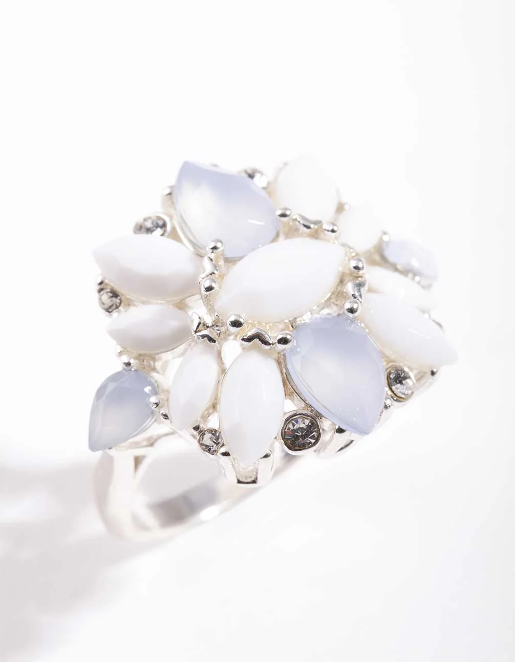 Silver White Stone Flower Ring