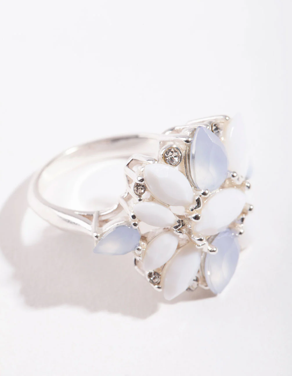 Silver White Stone Flower Ring - Image 2