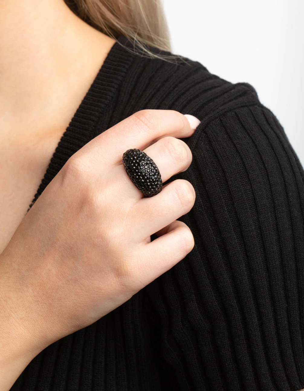 Matte Black Statement Diamante Dome Ring - Image 2