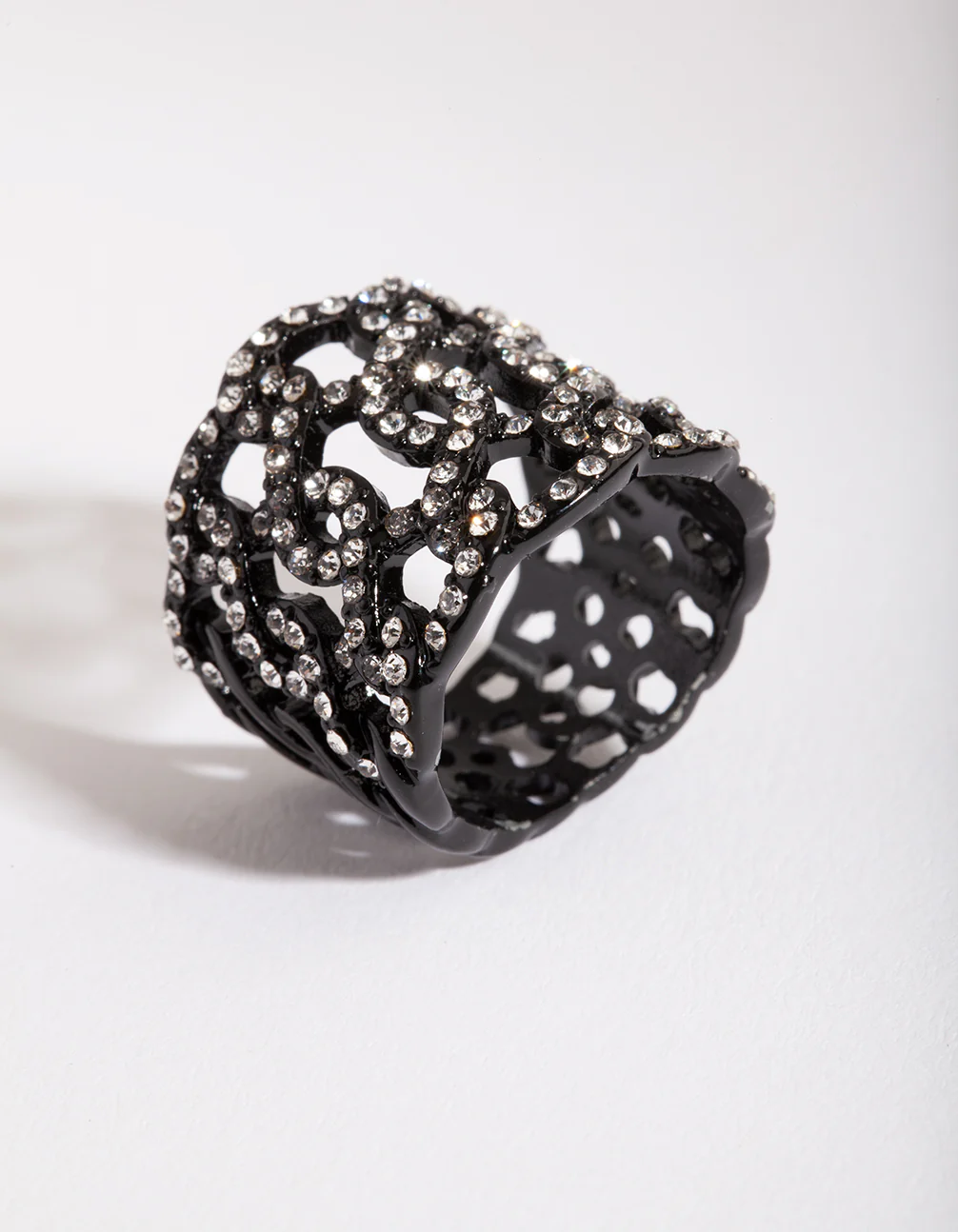 Black Diamante Weave Ring - Image 2