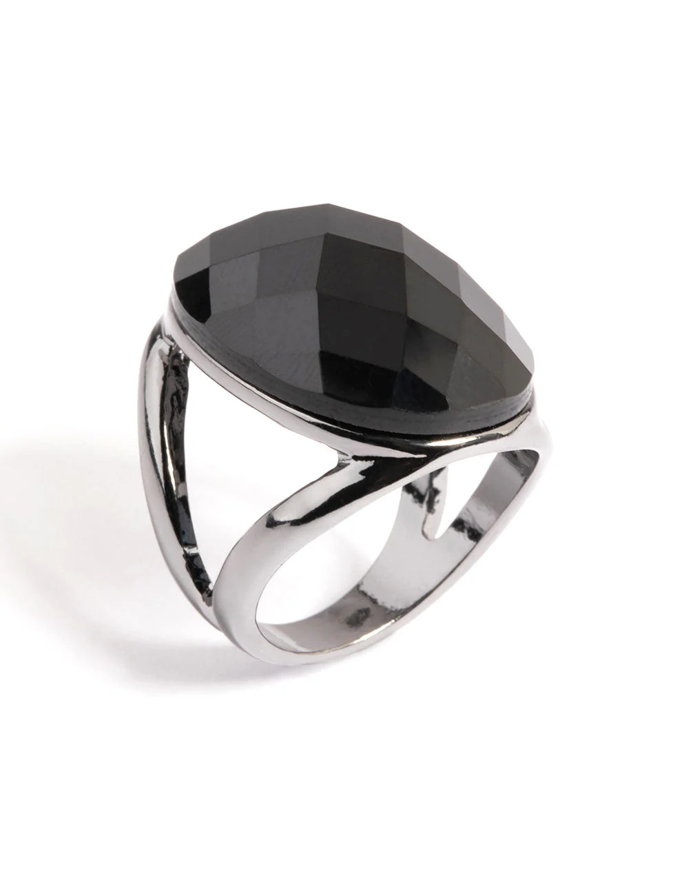 Gun Metal Facet Statement Oval Ring - Image 2