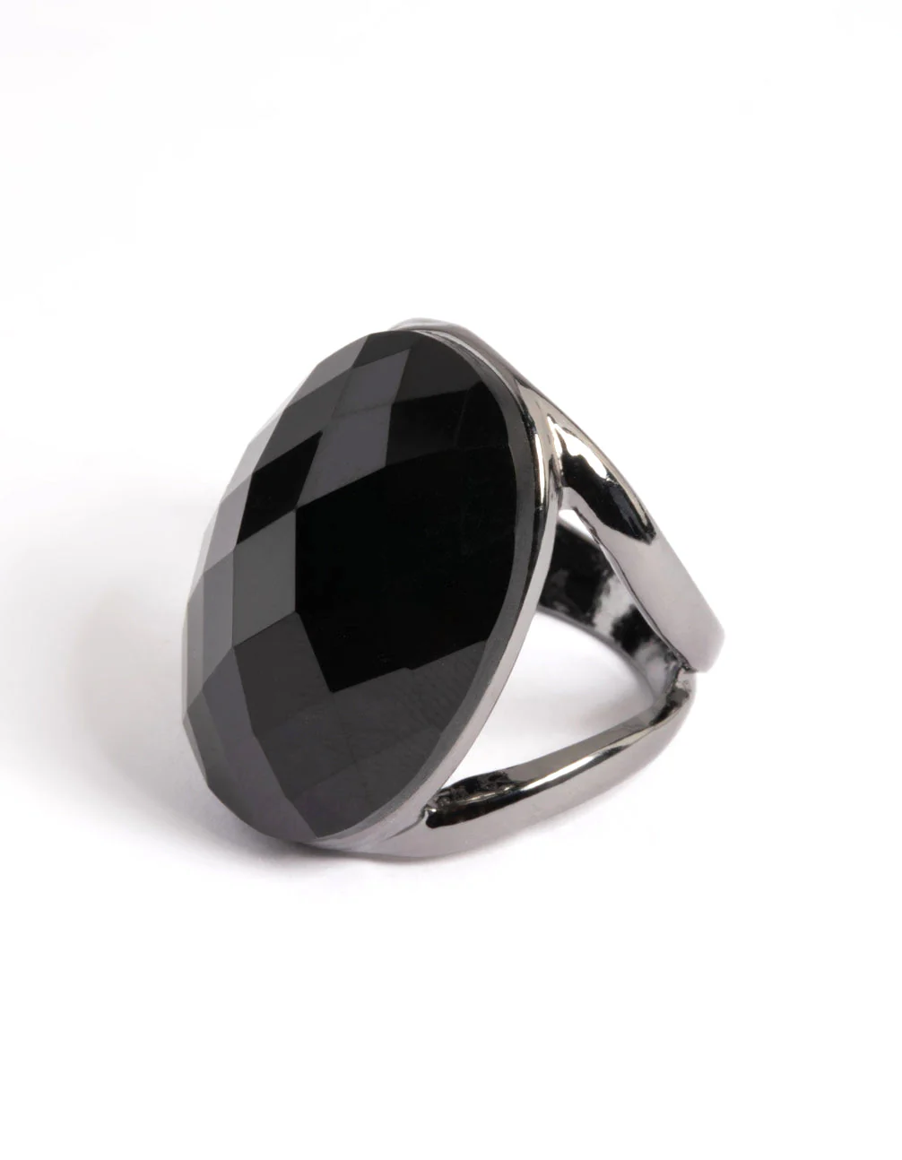 Gun Metal Facet Statement Oval Ring - Image 3