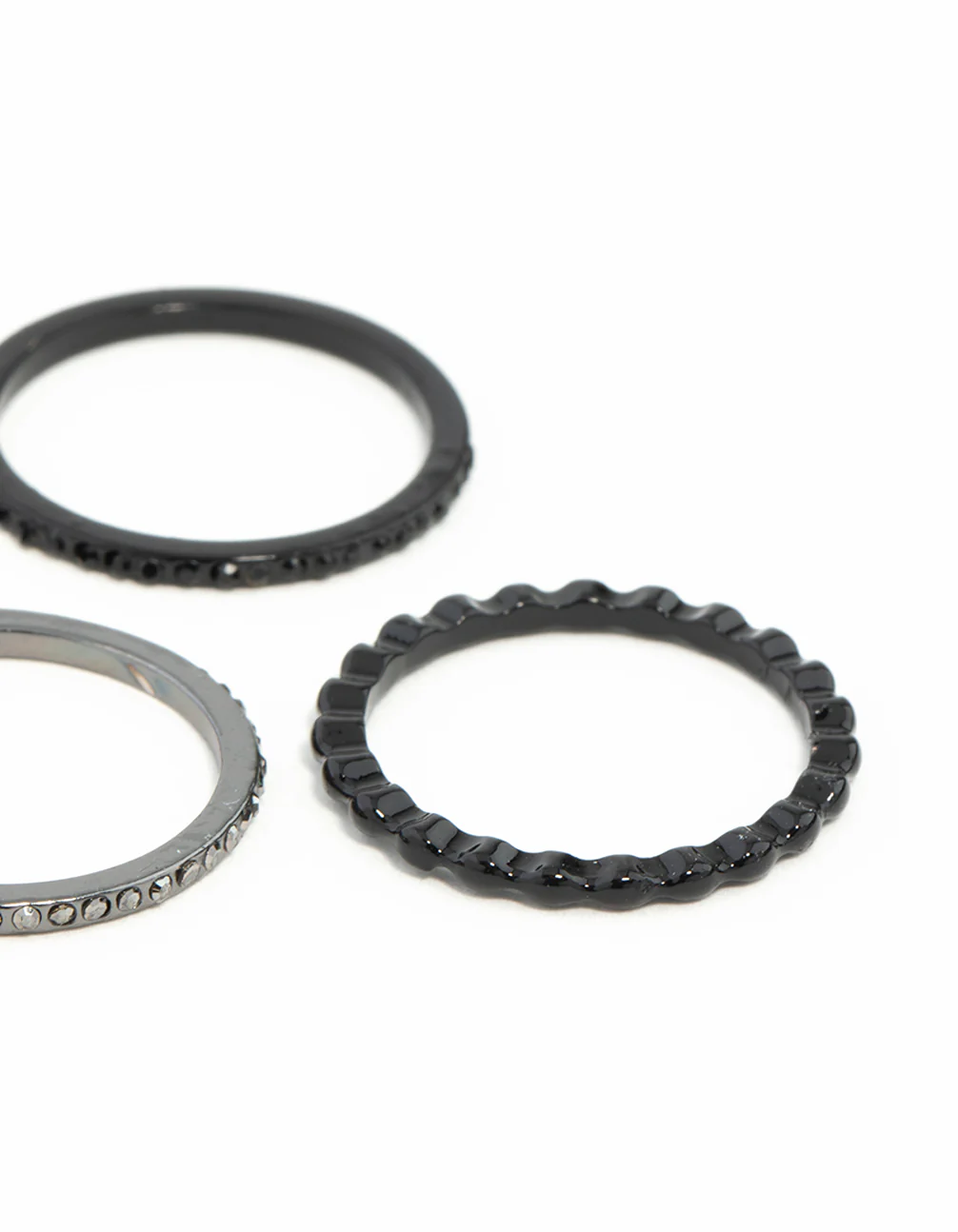 Black Fine Diamante Ring Stack - Image 3