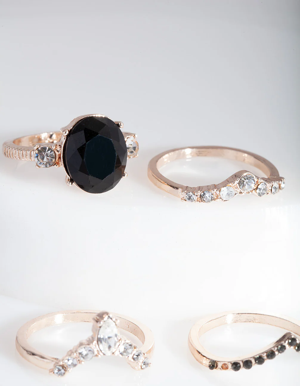 Rose Gold Black Stone Ring Stack - Image 2