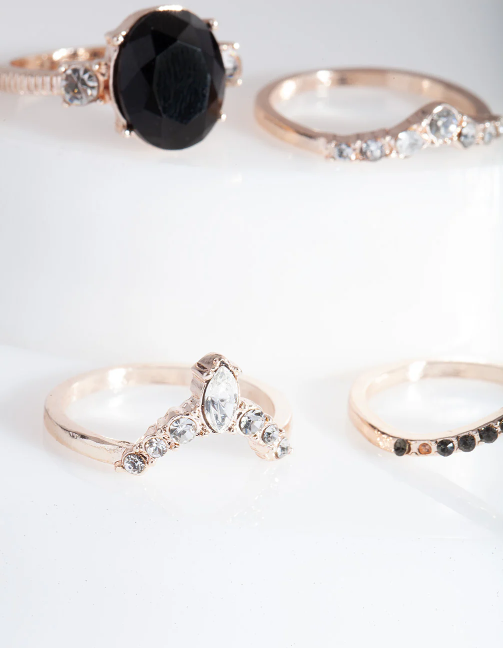 Rose Gold Black Stone Ring Stack - Image 3