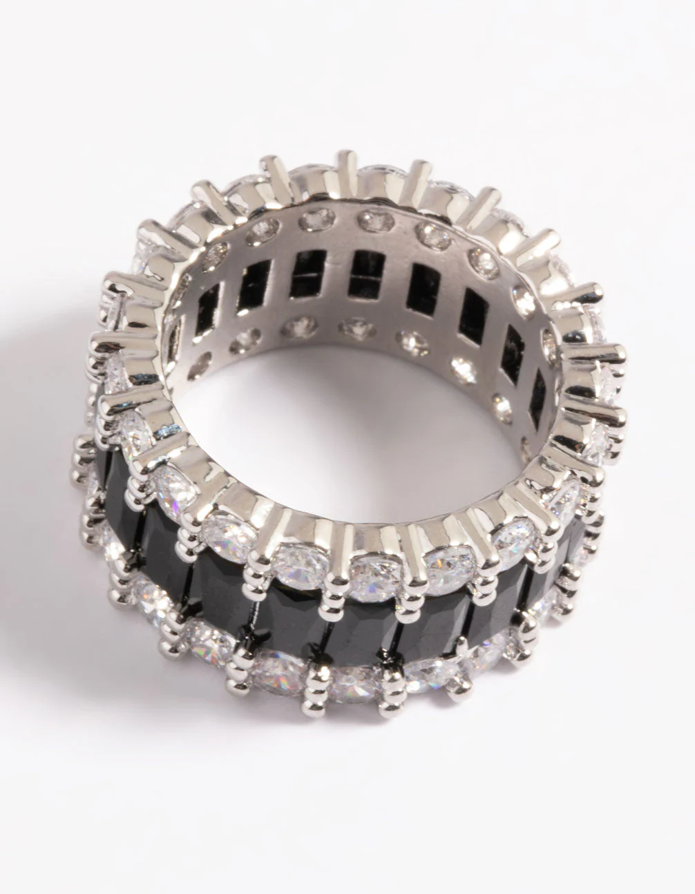 Silver Cubic Zirconia Large Baguette 3-Row Ring - Image 4