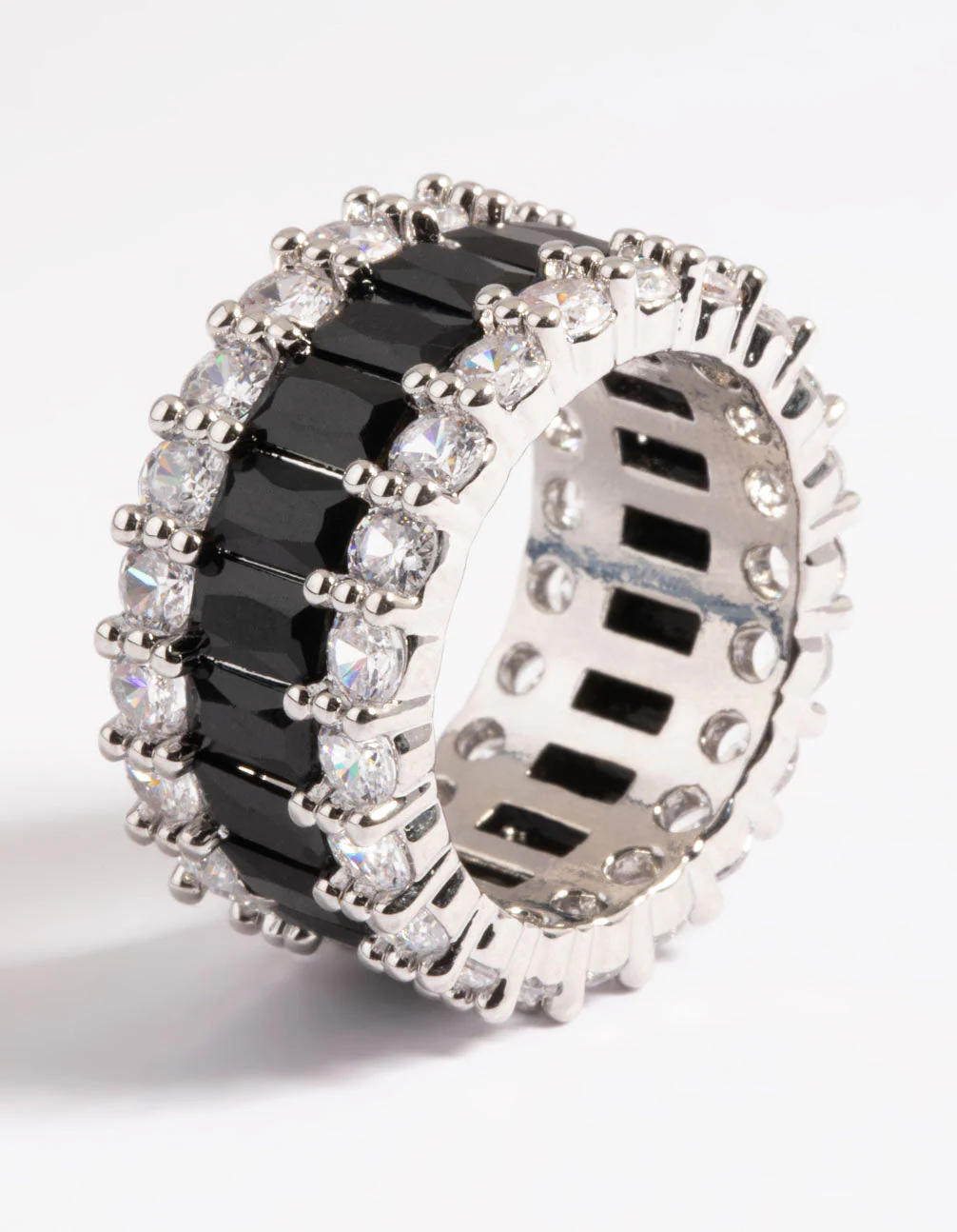 Silver Cubic Zirconia Large Baguette 3-Row Ring - Image 5