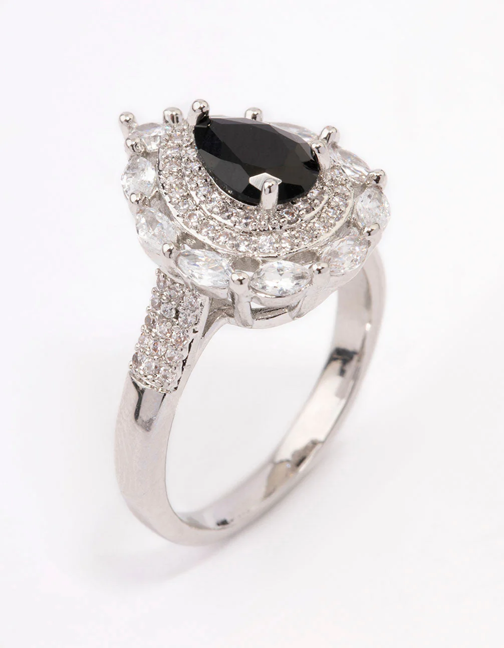 Black Flare Pear Cubic Zirconia Ring - Image 2