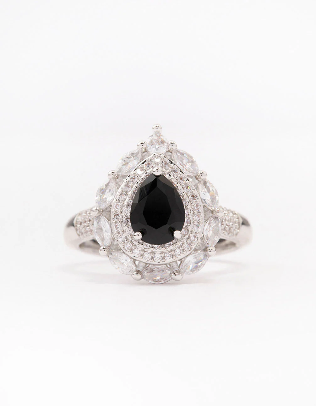 Black Flare Pear Cubic Zirconia Ring - Image 3