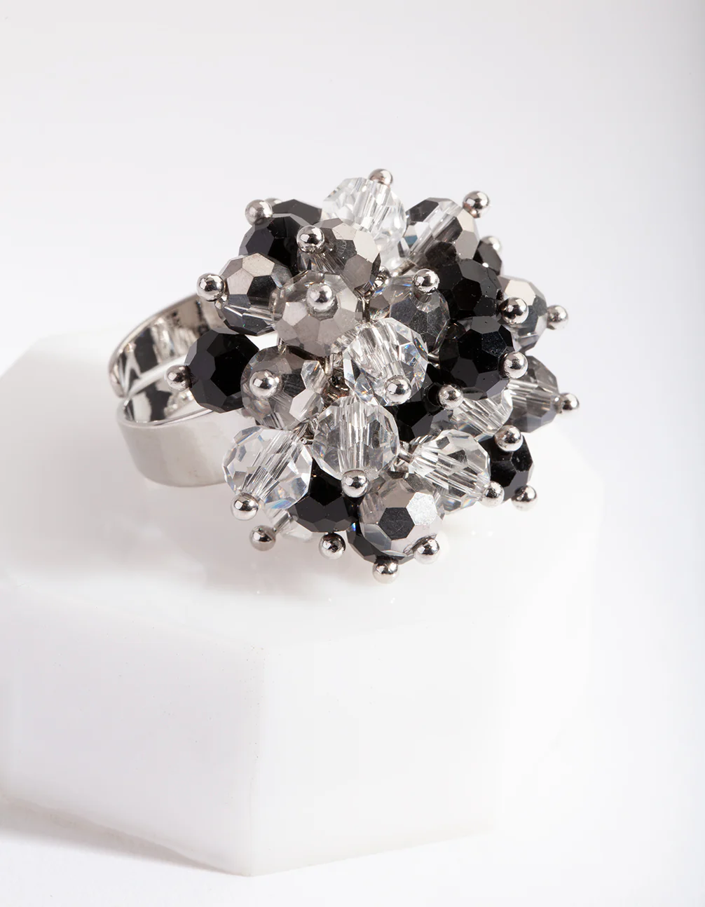 Black Silver Beaded Ring - Image 3