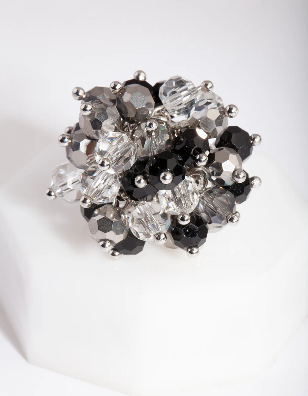 Black Silver Beaded Ring - Image 4