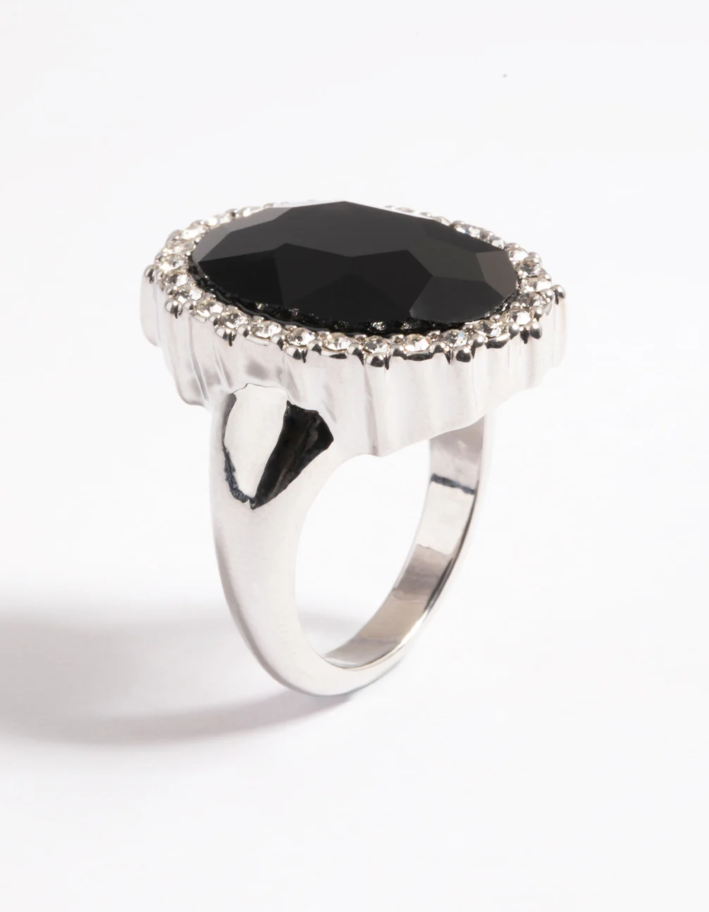 Rhodium Large Oval with Halo Ring - Image 3