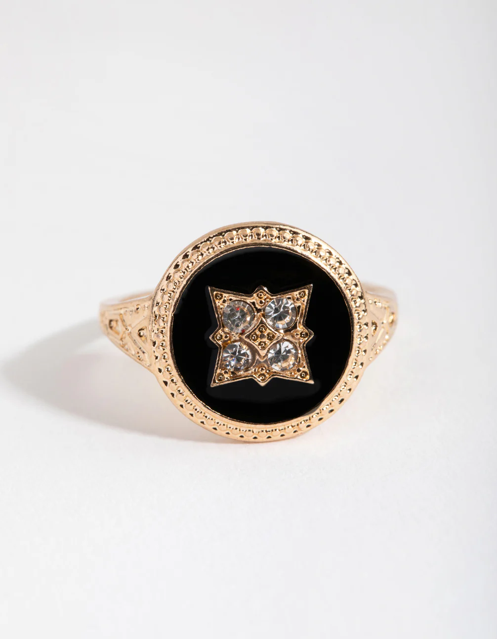 Gold Black & Stone Signet Ring - Image 2