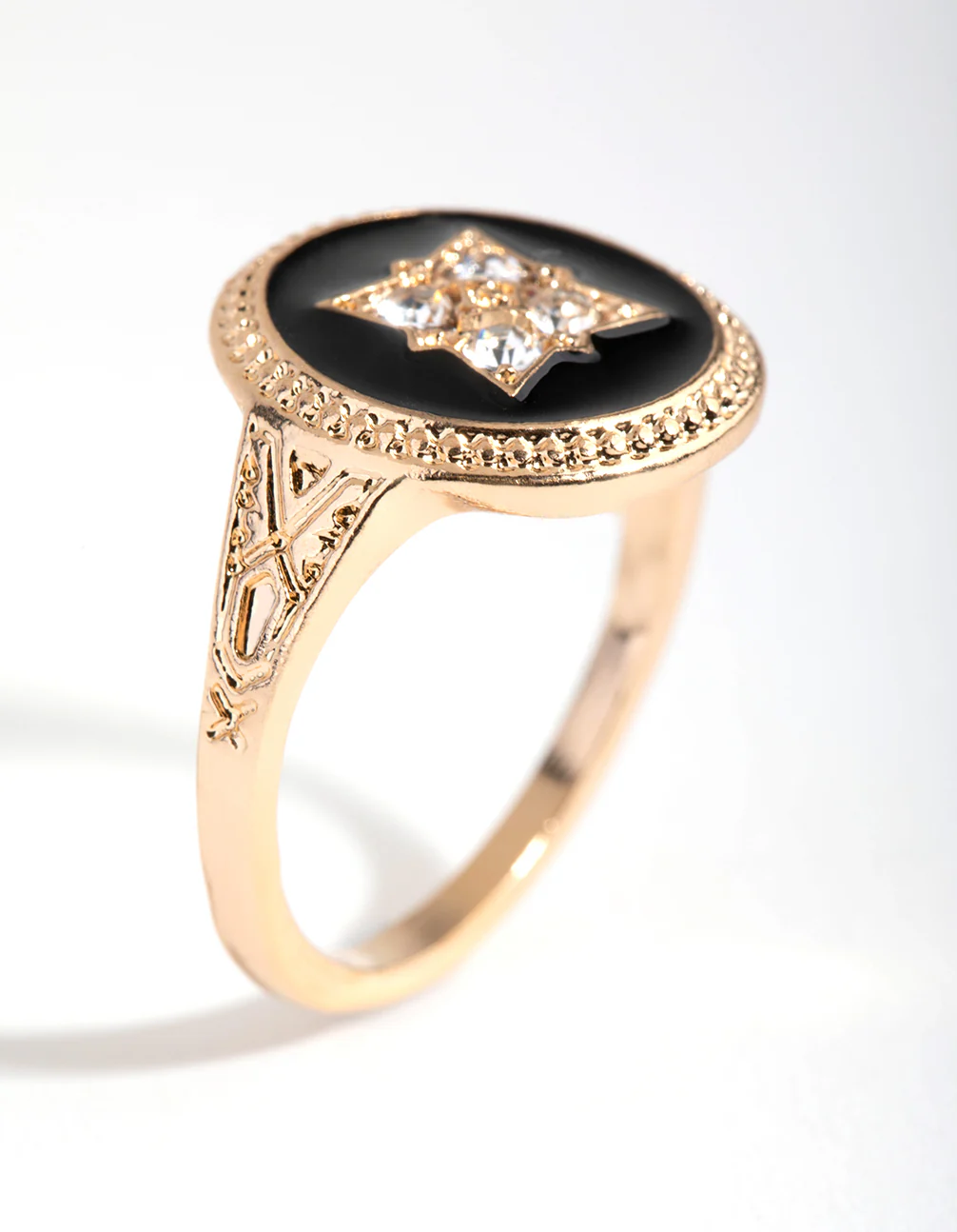 Gold Black & Stone Signet Ring - Image 3