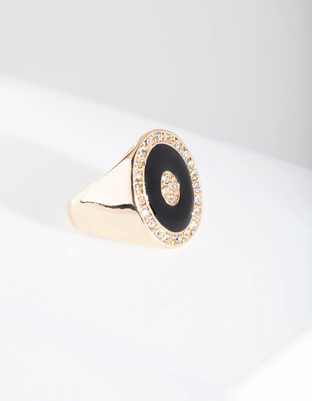 Black Enamel & Diamante Gold Ring - Image 2