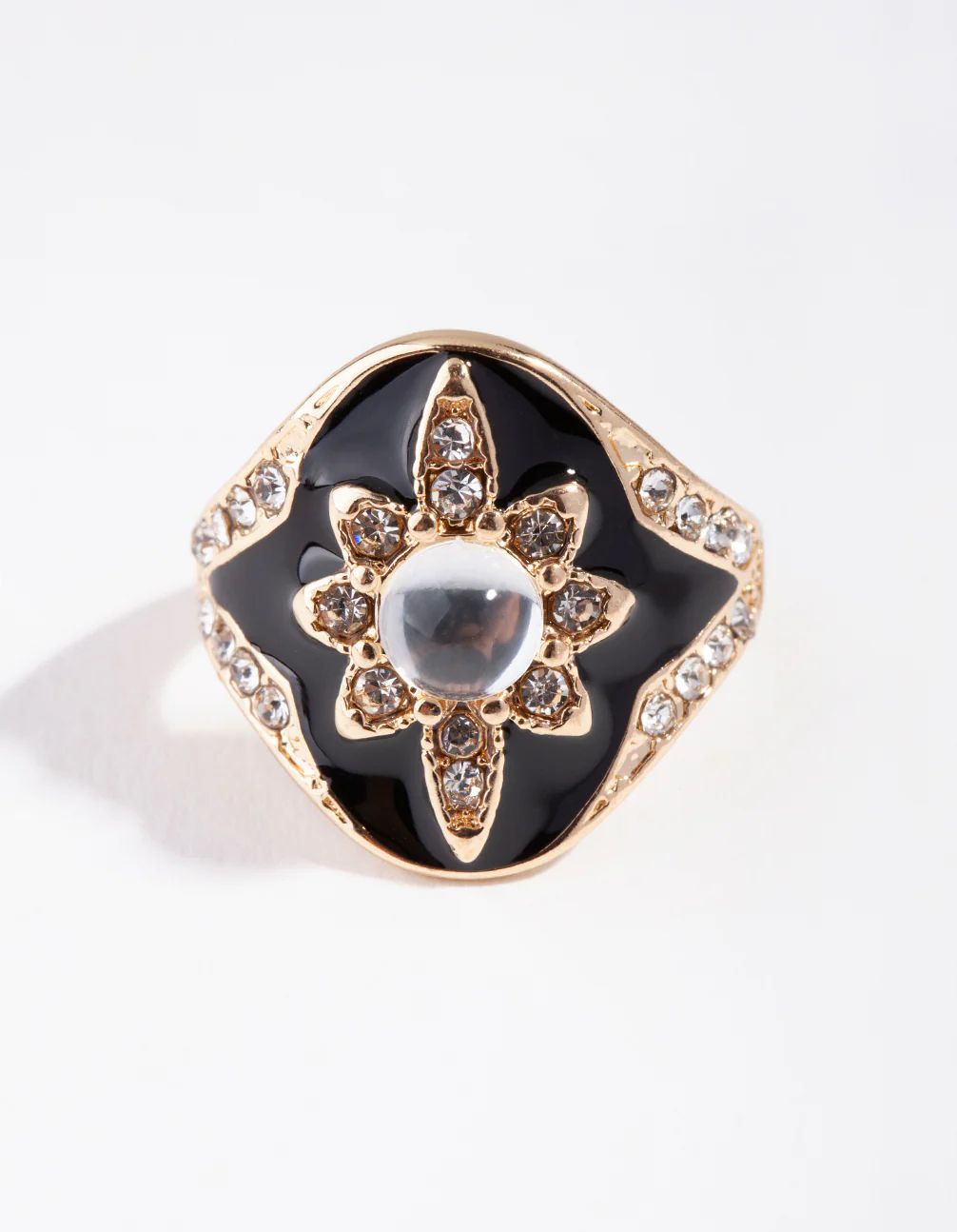 Gold Enamel Diamante Flower Ring - Image 2