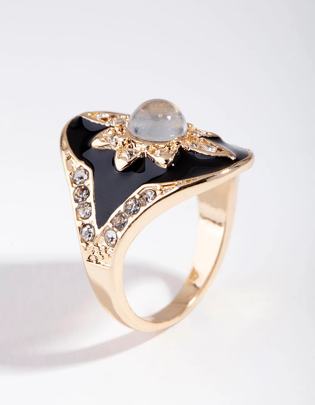 Gold Enamel Diamante Flower Ring - Image 3