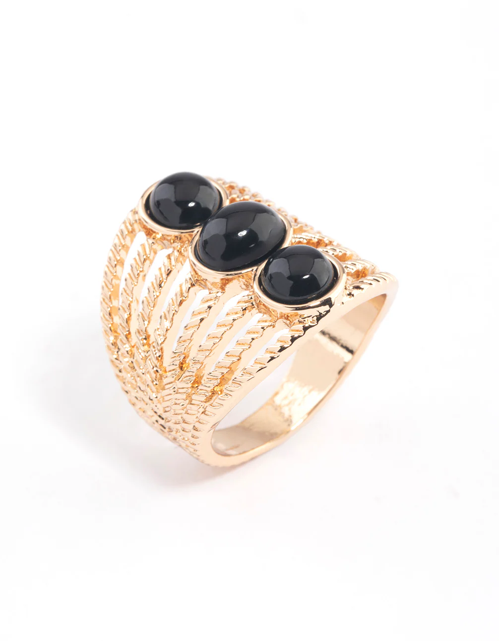 Black Vertical Triple Stone Ring - Image 2