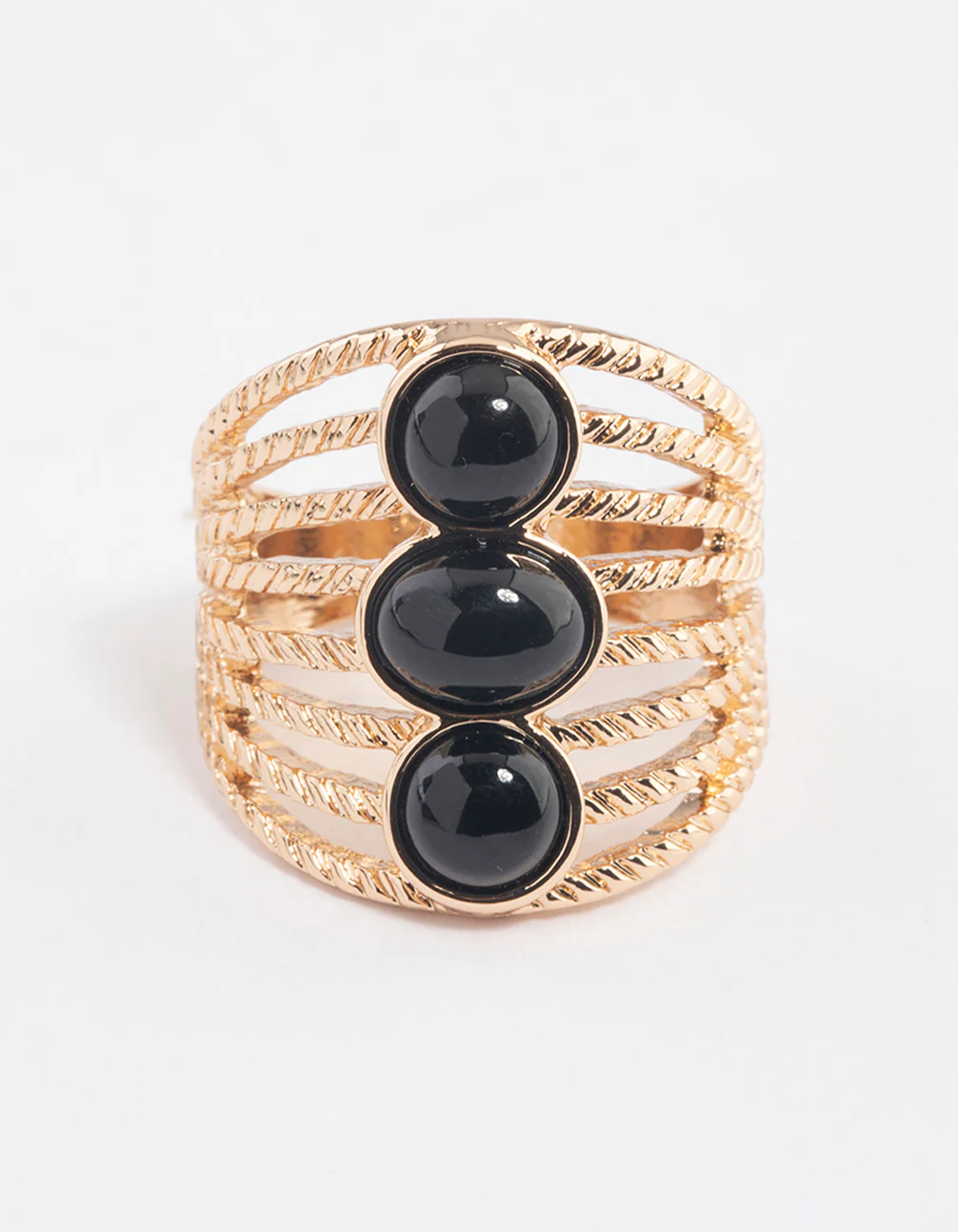 Black Vertical Triple Stone Ring - Image 3