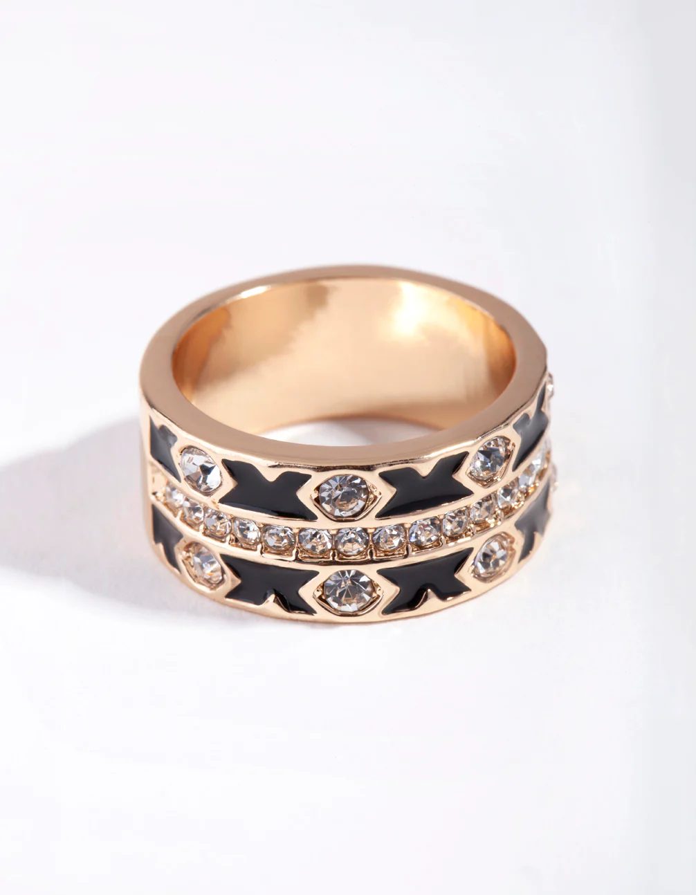 Gold Cross Enamel Diamante Ring - Image 2