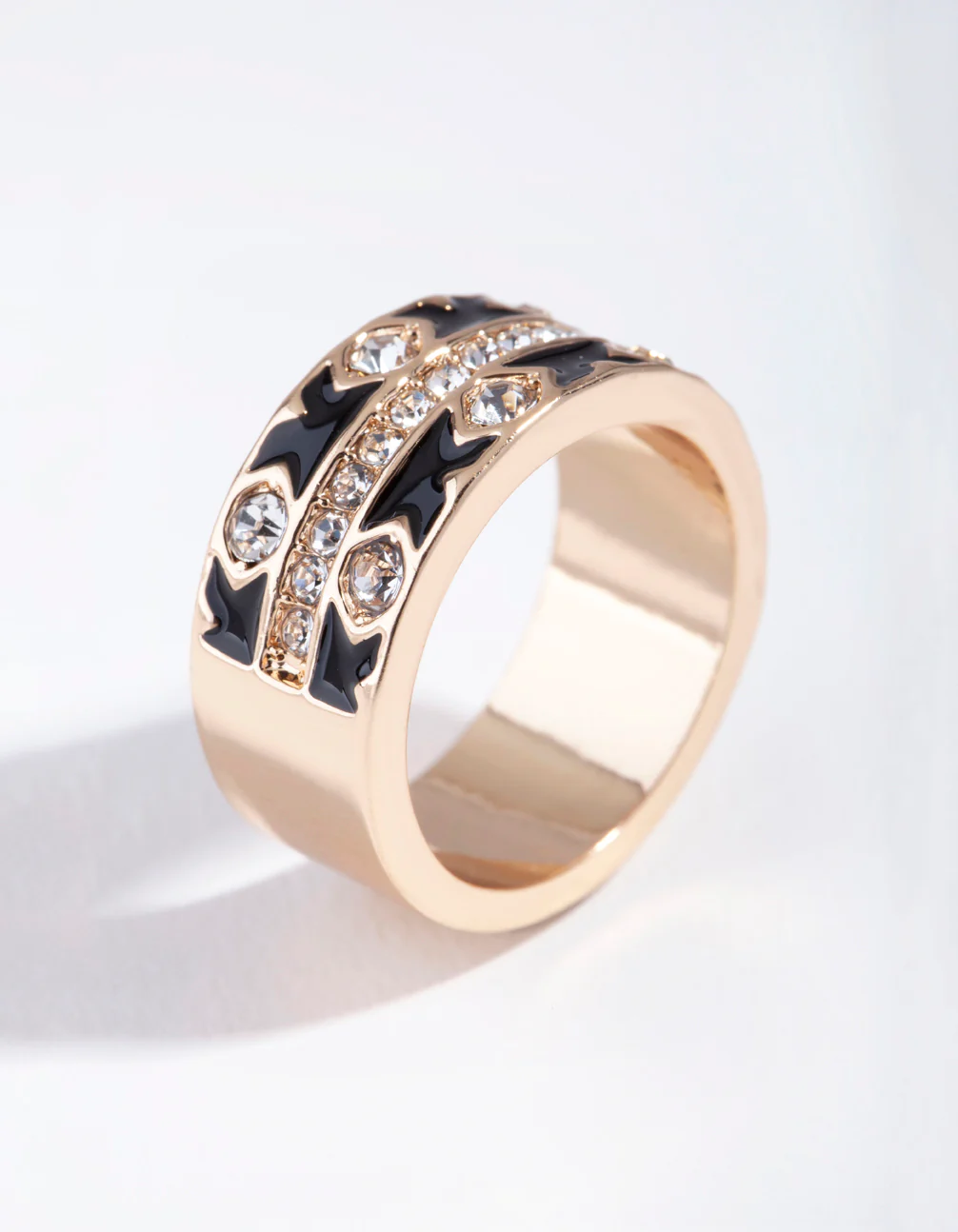 Gold Cross Enamel Diamante Ring - Image 3
