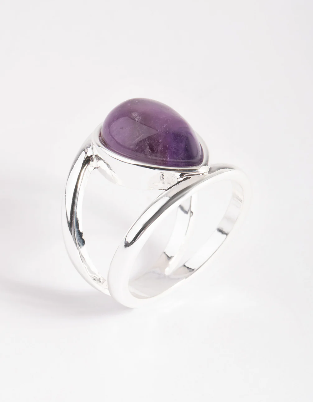 Silver Purple Pear Stone Band Ring - Image 3