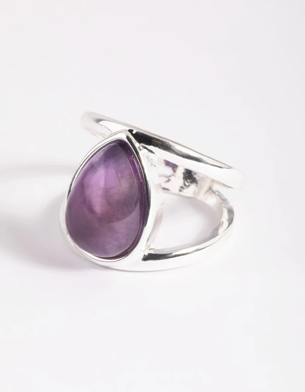 Silver Purple Pear Stone Band Ring - Image 4