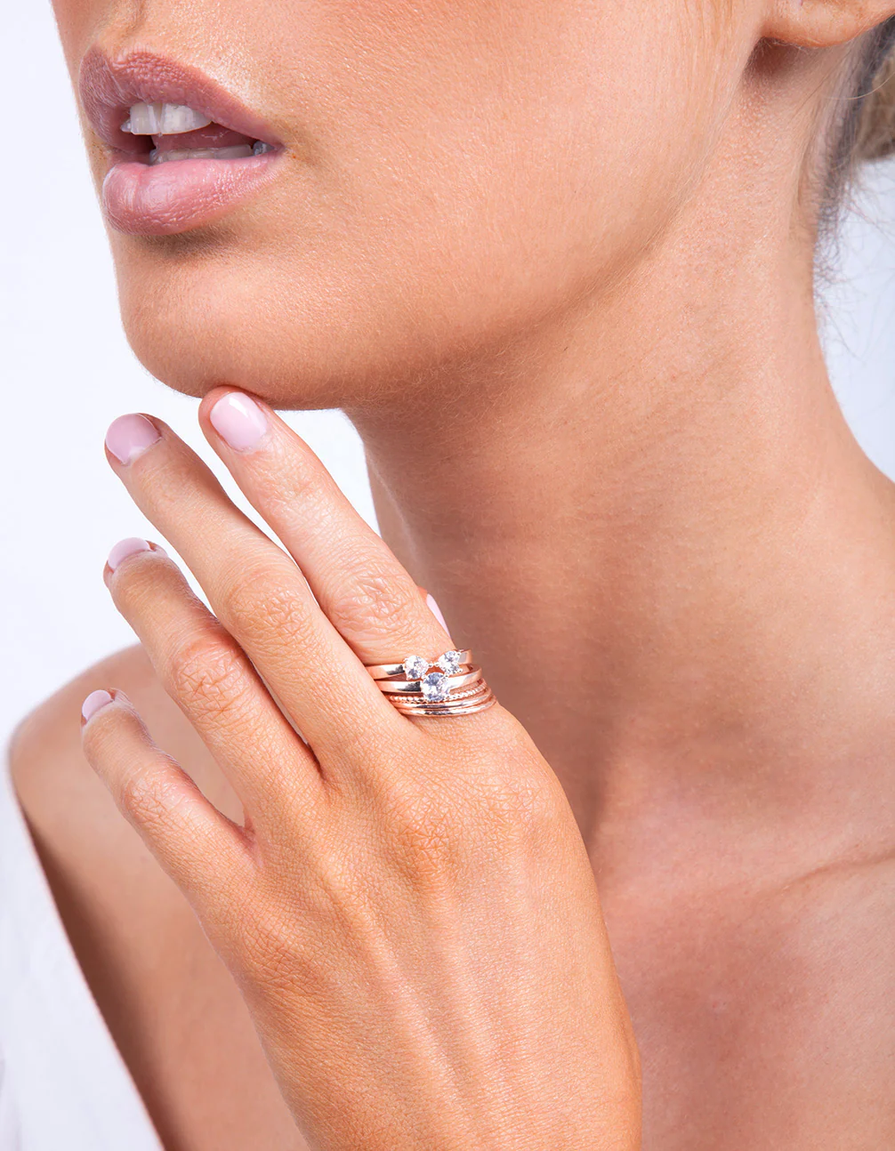 Rose Gold Cubic Zirconia 5 Band Ring Stack - Image 2